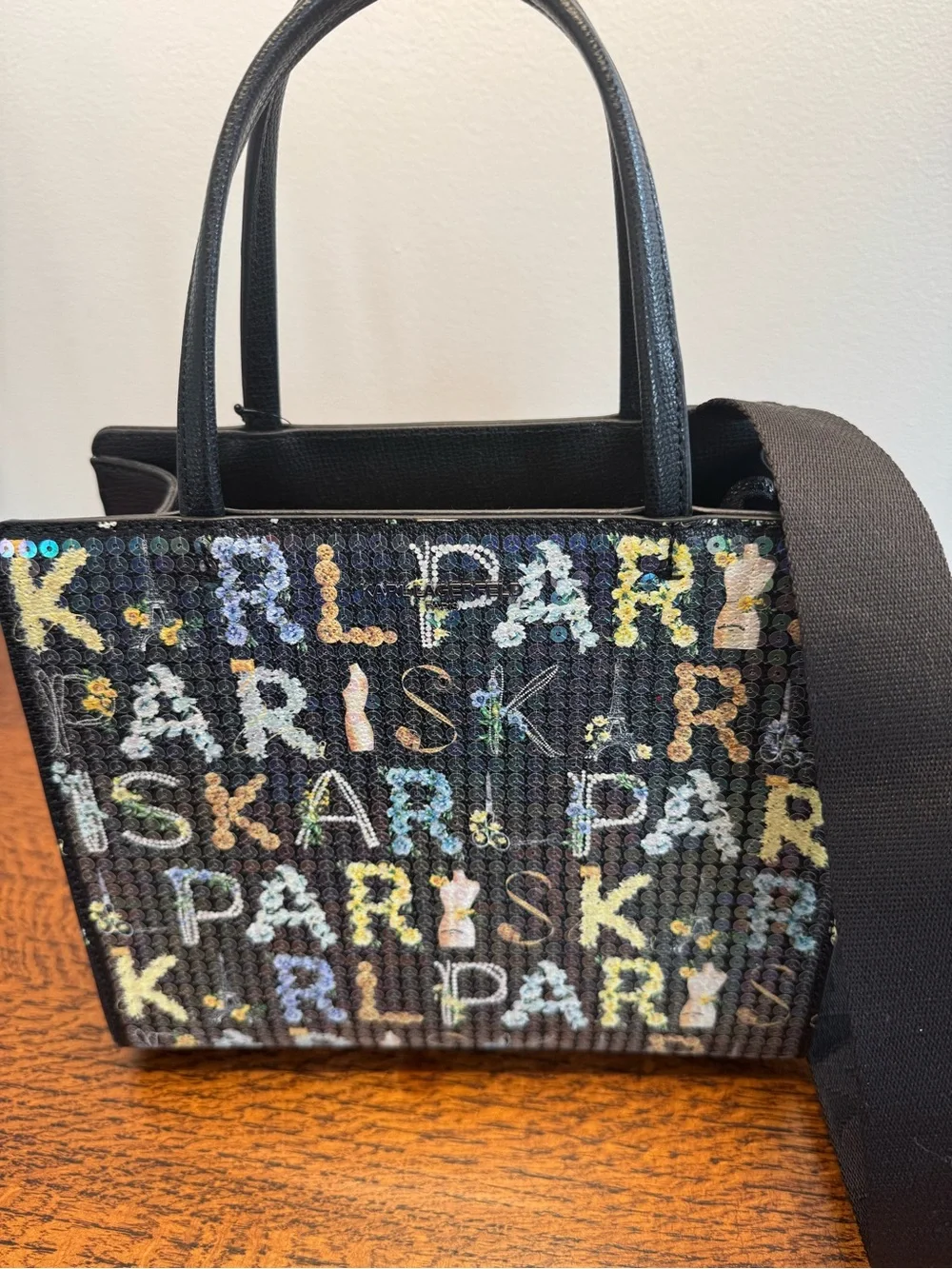NWT KARL LAGERFELD Paris Maybelle Sequin Satchel/Crossbody Bag